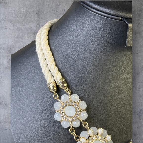 253. Banana Republic Gold Tone Statement Necklace w/ Rhinestones &‎ Beads - Picture 4 of 5